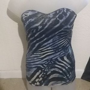 Backstage Blue Animal Print Top Size S
